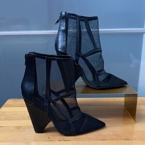 Qupid Black Sheer Pointed-Toe Ankle Booties